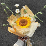 Crochet Sunflower & Mini White Flowers Bouquet - Unique Gift for Birthday & Graduation