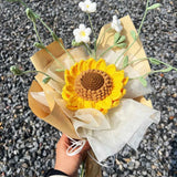 Crochet Sunflower & Mini White Flowers Bouquet - Unique Gift for Birthday & Graduation