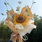 Crochet Sunflower & Mini White Flowers Bouquet - Unique Gift for Birthday & Graduation