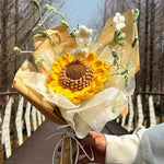 Crochet Sunflower & Mini White Flowers Bouquet - Unique Gift for Birthday & Graduation