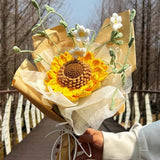 Crochet Sunflower & Mini White Flowers Bouquet - Unique Gift for Birthday & Graduation