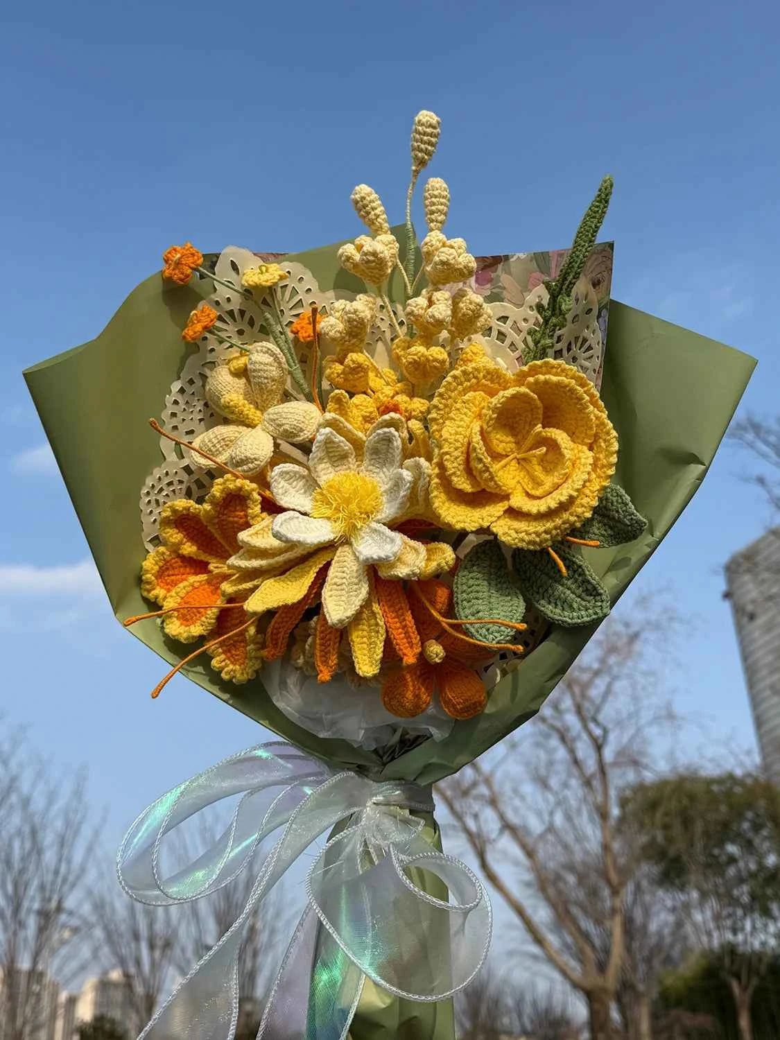 Handmade Crochet Flower Bouquet | Forever Yellow & Orange Gift for Her