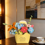 Colorful Handmade Crochet Flower Bouquet, Knit Floral Gift Bag Arrangement