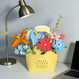 Colorful Handmade Crochet Flower Bouquet, Knit Floral Gift Bag Arrangement