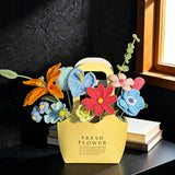 Colorful Handmade Crochet Flower Bouquet, Knit Floral Gift Bag Arrangement