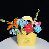 Colorful Handmade Crochet Flower Bouquet, Knit Floral Gift Bag Arrangement