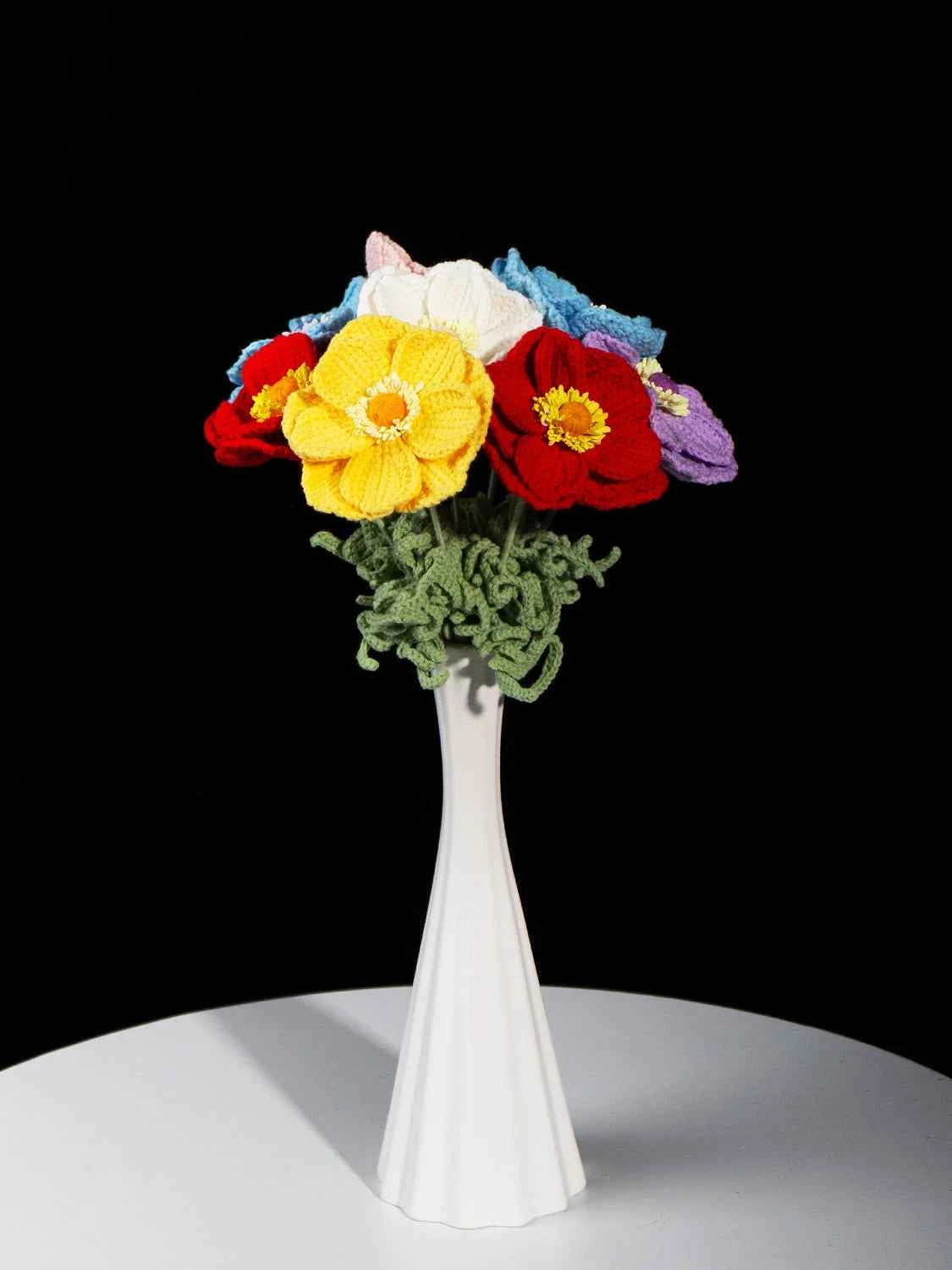 Hand Crochet Anemone Bouquet - Colorful Knitted Flower Arrangement