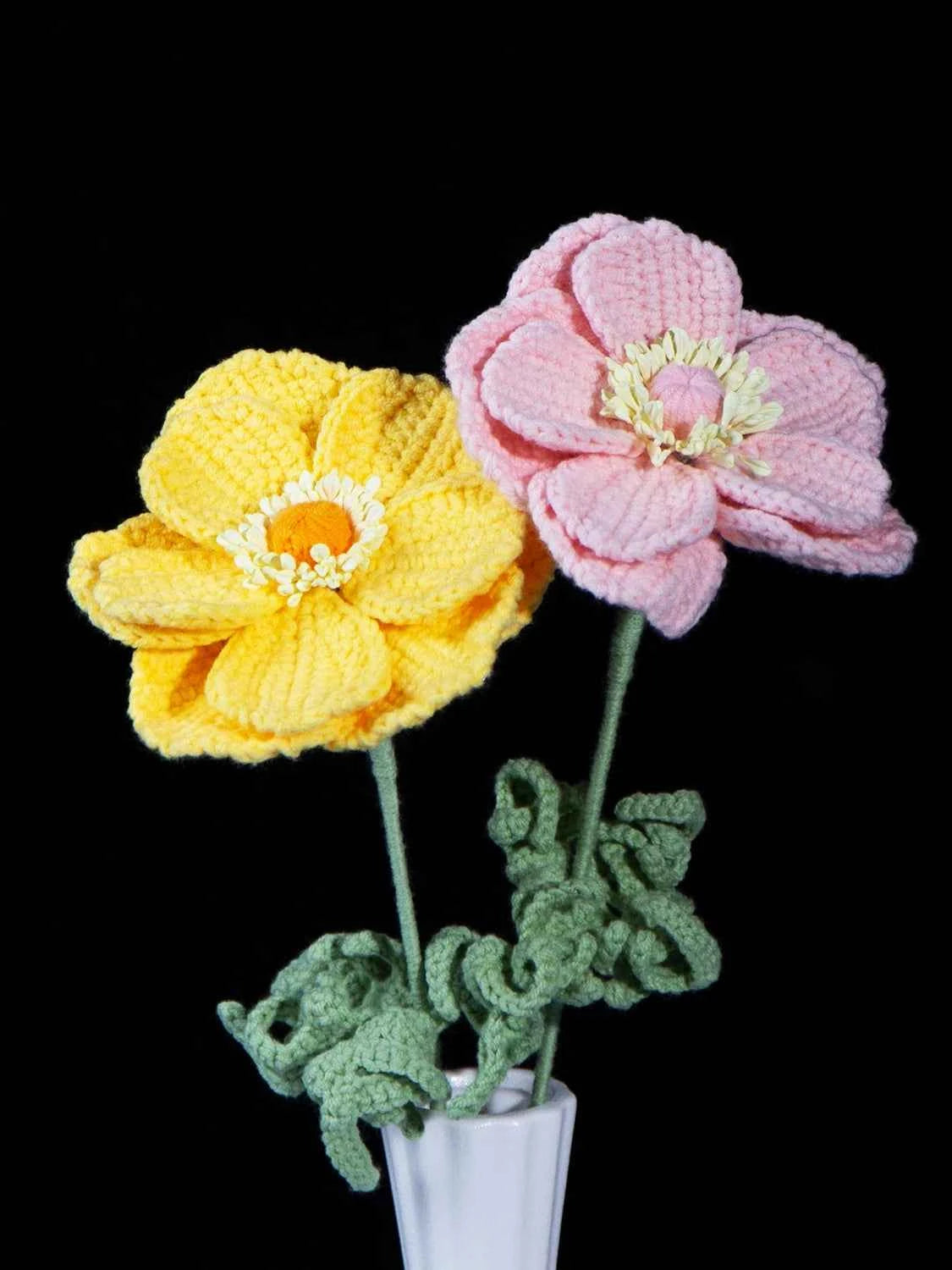 Hand Crochet Anemone Bouquet - Colorful Knitted Flower Arrangement