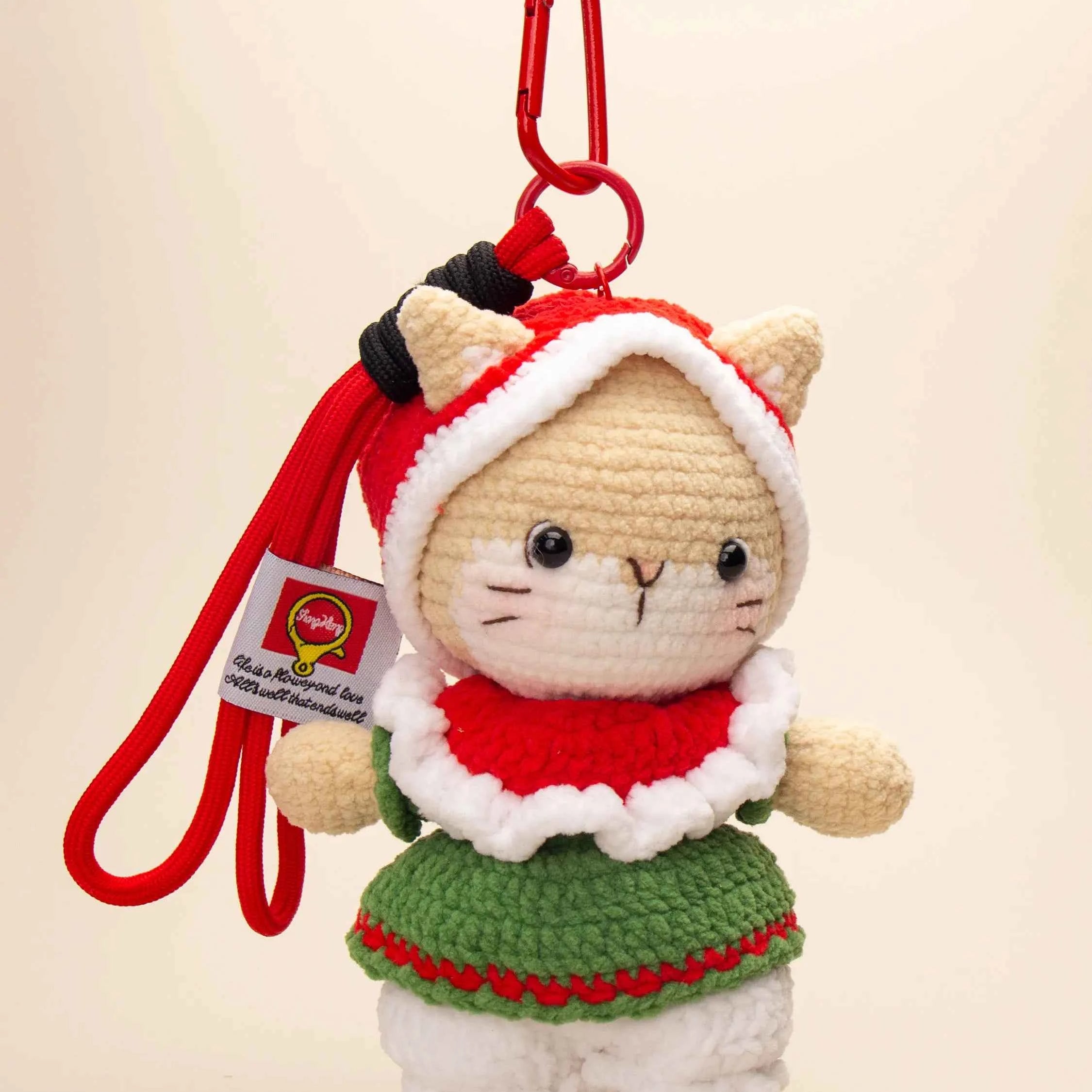 Christmas Cat Keychain Crochet Kit - Handmade Soft Yarn Plush Bag Charm