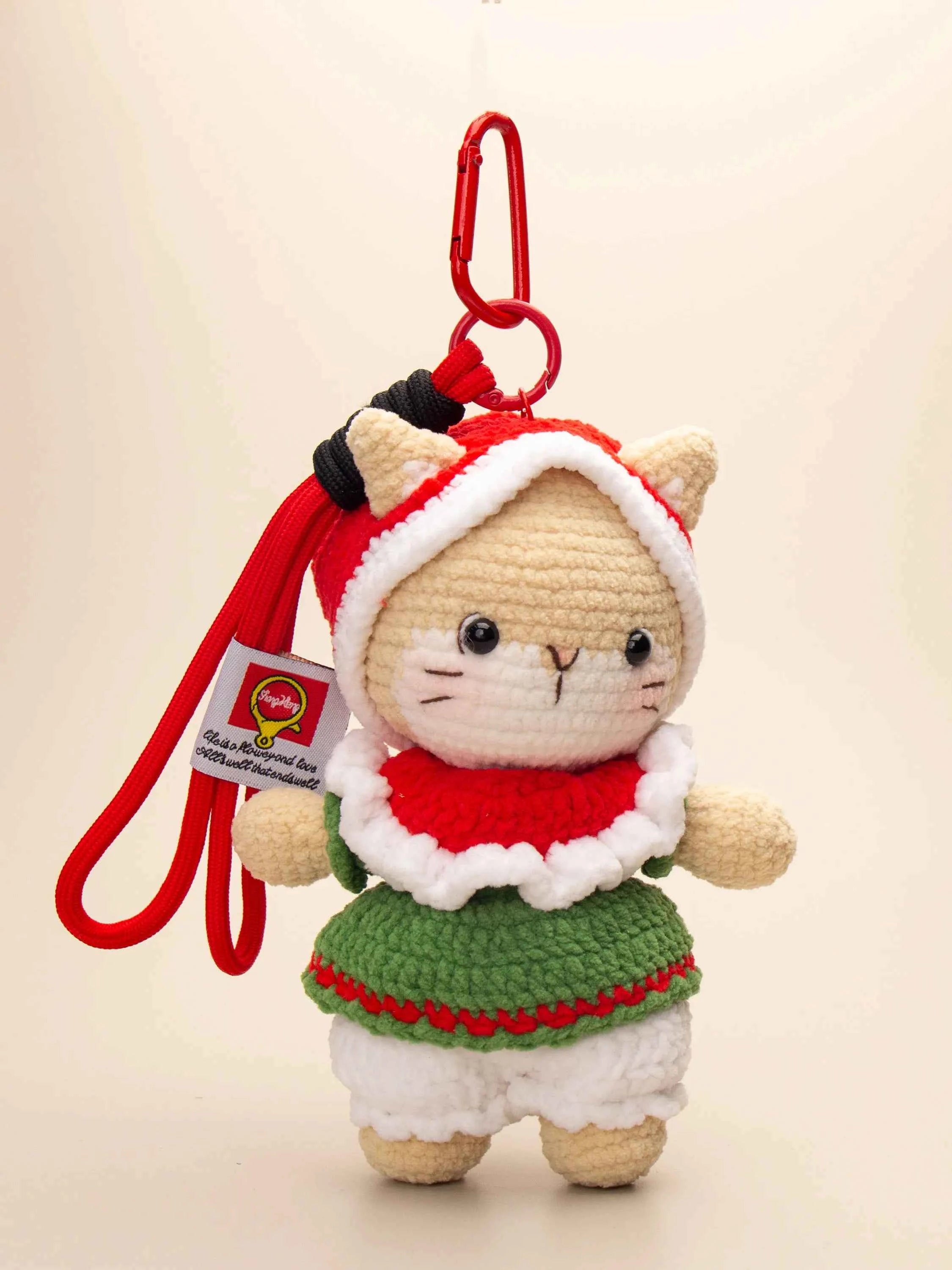 Christmas Cat Keychain Crochet Kit - Handmade Soft Yarn Plush Bag Charm