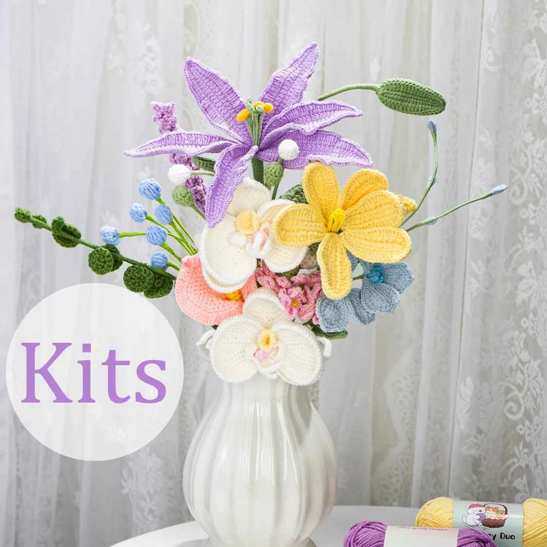 DIY Crochet Lily & Orchid Flower Bouquet Material Kits All-in-One Making Kit