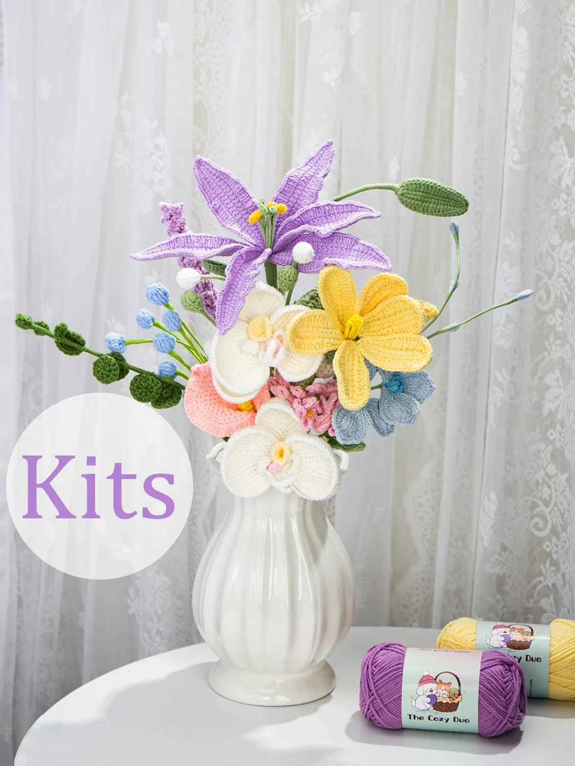 DIY Crochet Lily & Orchid Flower Bouquet Material Kits All-in-One Making Kit