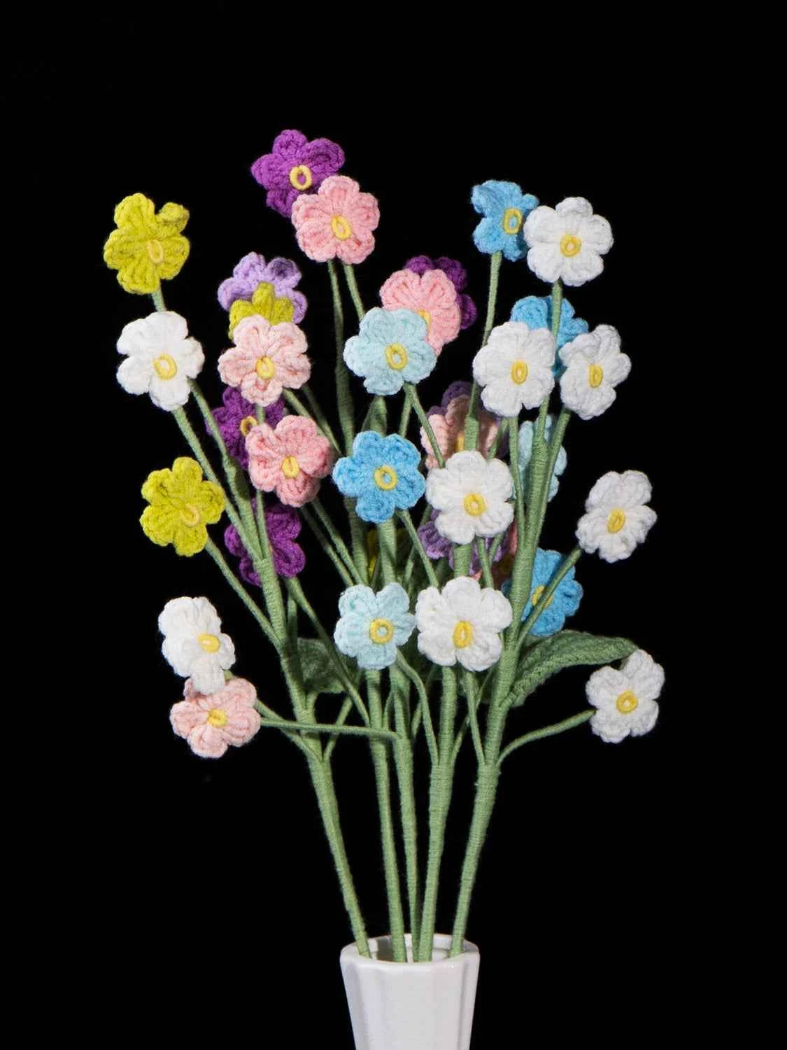 Handmade Crochet Forget Me Not Bouquet - Vertical Knitted Forever Flowers