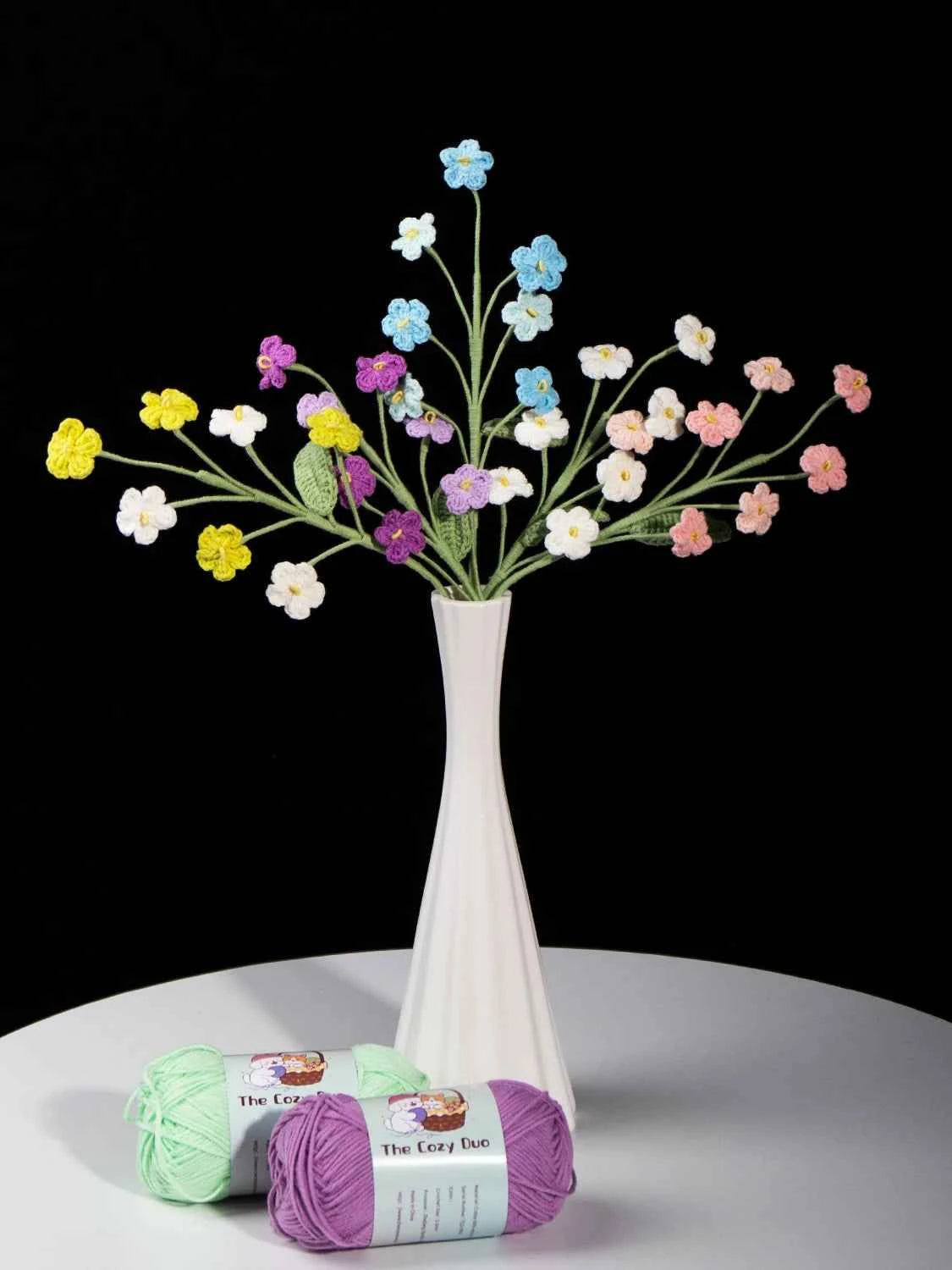 Handmade Crochet Forget Me Not Bouquet - Vertical Knitted Forever Flowers