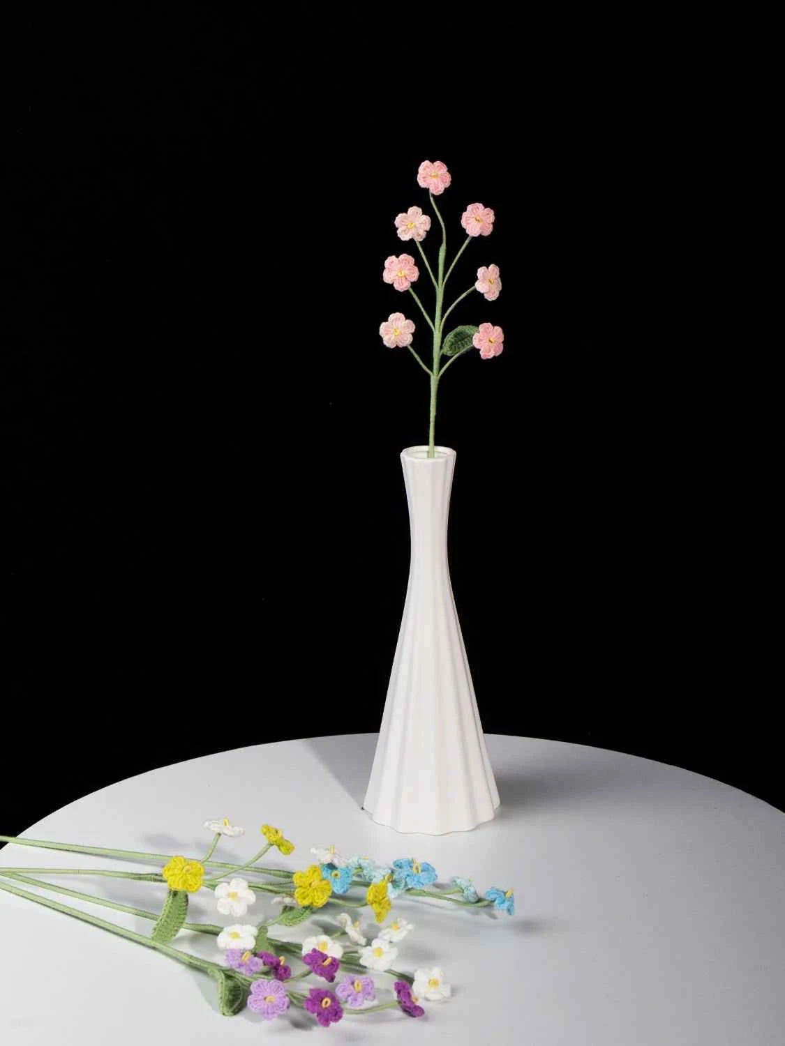 Handmade Crochet Forget Me Not Bouquet - Vertical Knitted Forever Flowers