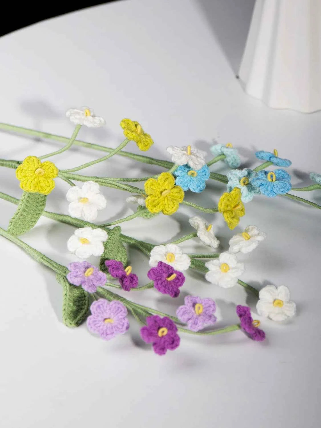 Handmade Crochet Forget Me Not Bouquet - Vertical Knitted Forever Flowers