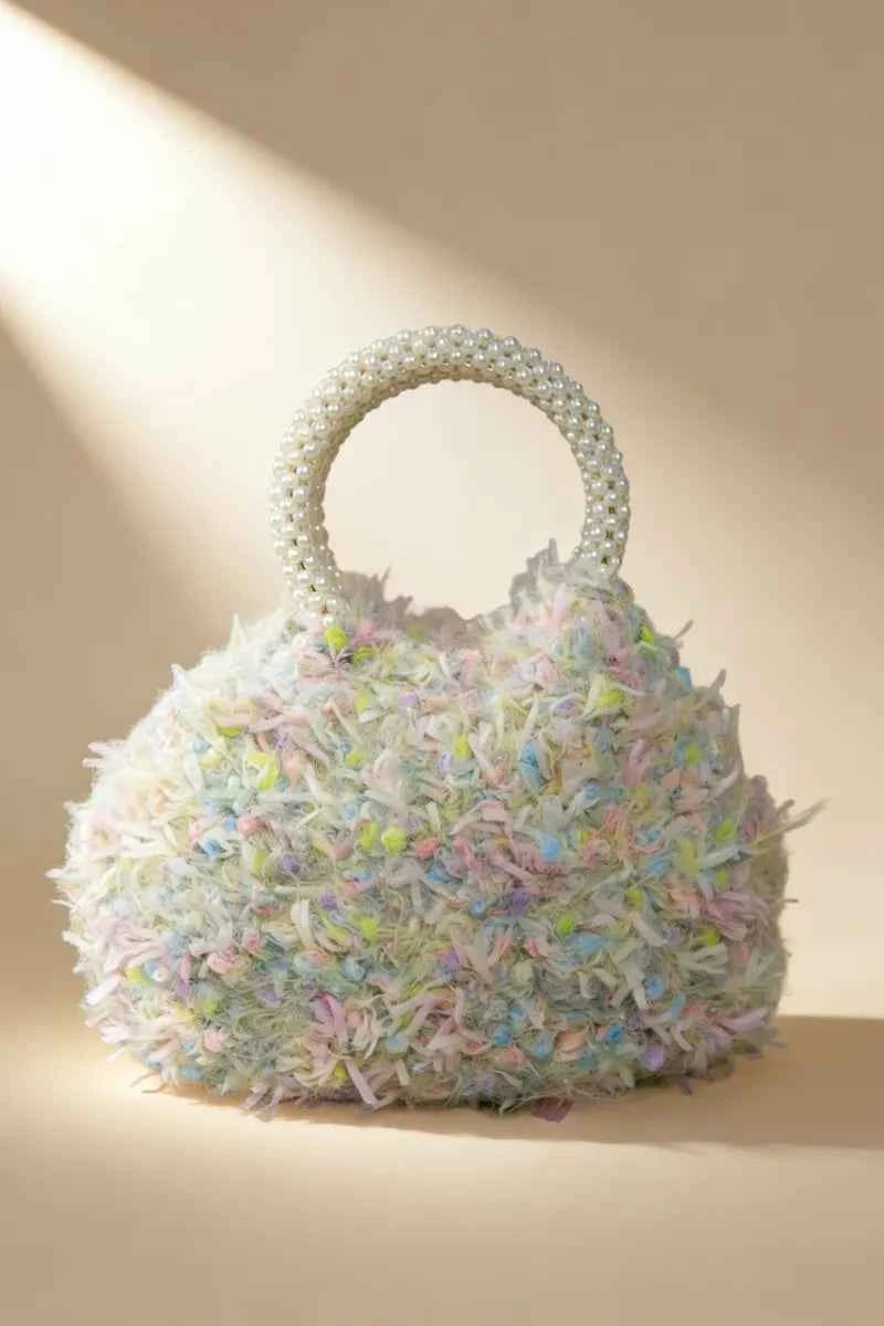 Crochet Hand-Mixed Yarn Handmade Pearl Handle Bag| DIY Craft Kit or Finished Bag