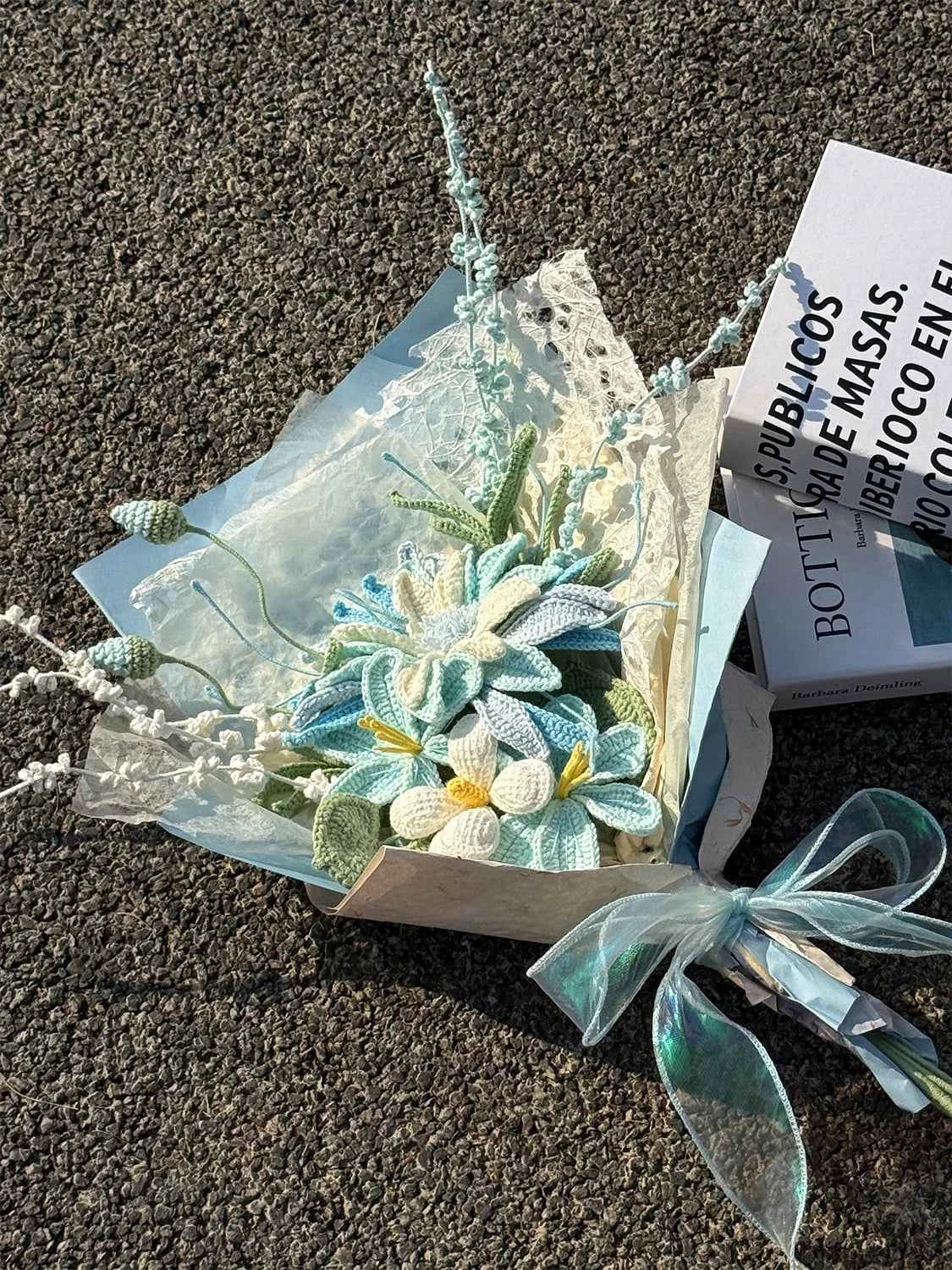 DIY Crochet Flower Bouquet Kit - Hand-Woven Yarn Flowers Includes All Materials & Wrapping Paper