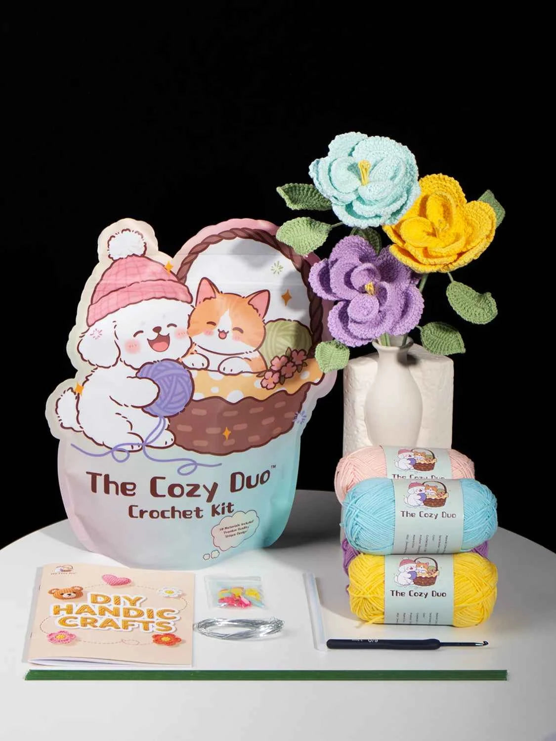 DIY Multi-Color Single Stem Crochet French Rose Bouquet Material Kits