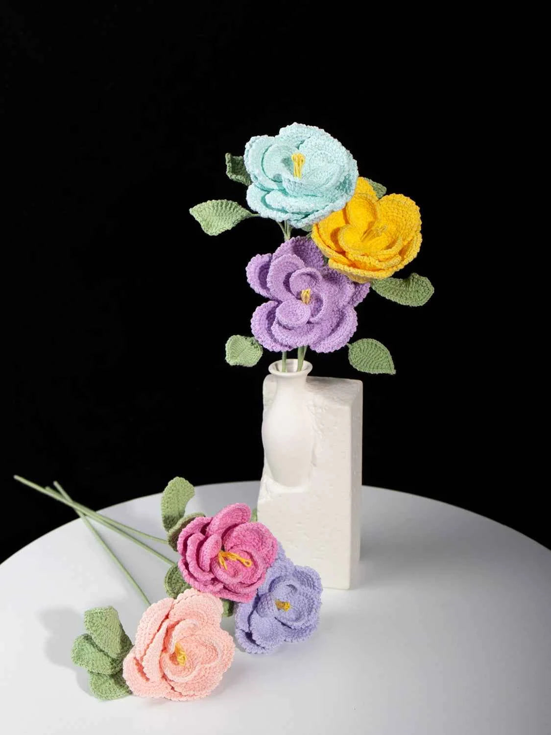 DIY Multi-Color Single Stem Crochet French Rose Bouquet Material Kits