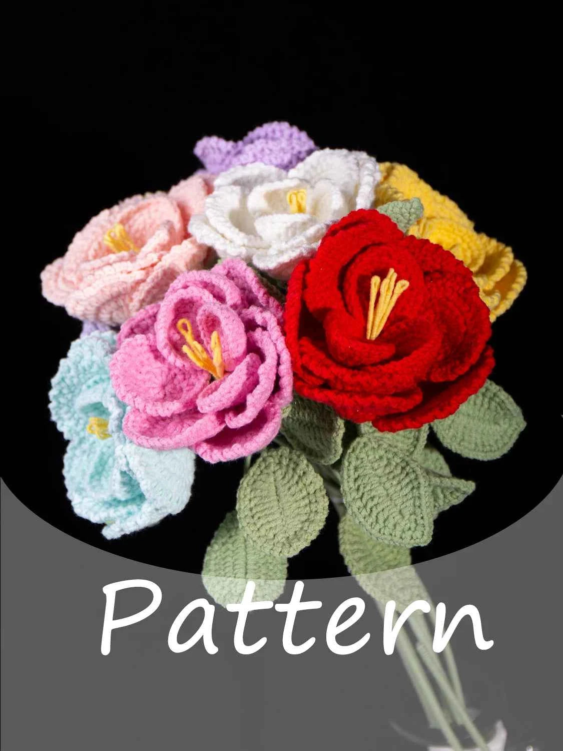 DIY Multi-Color Single Stem Crochet French Rose Bouquet Material Kits