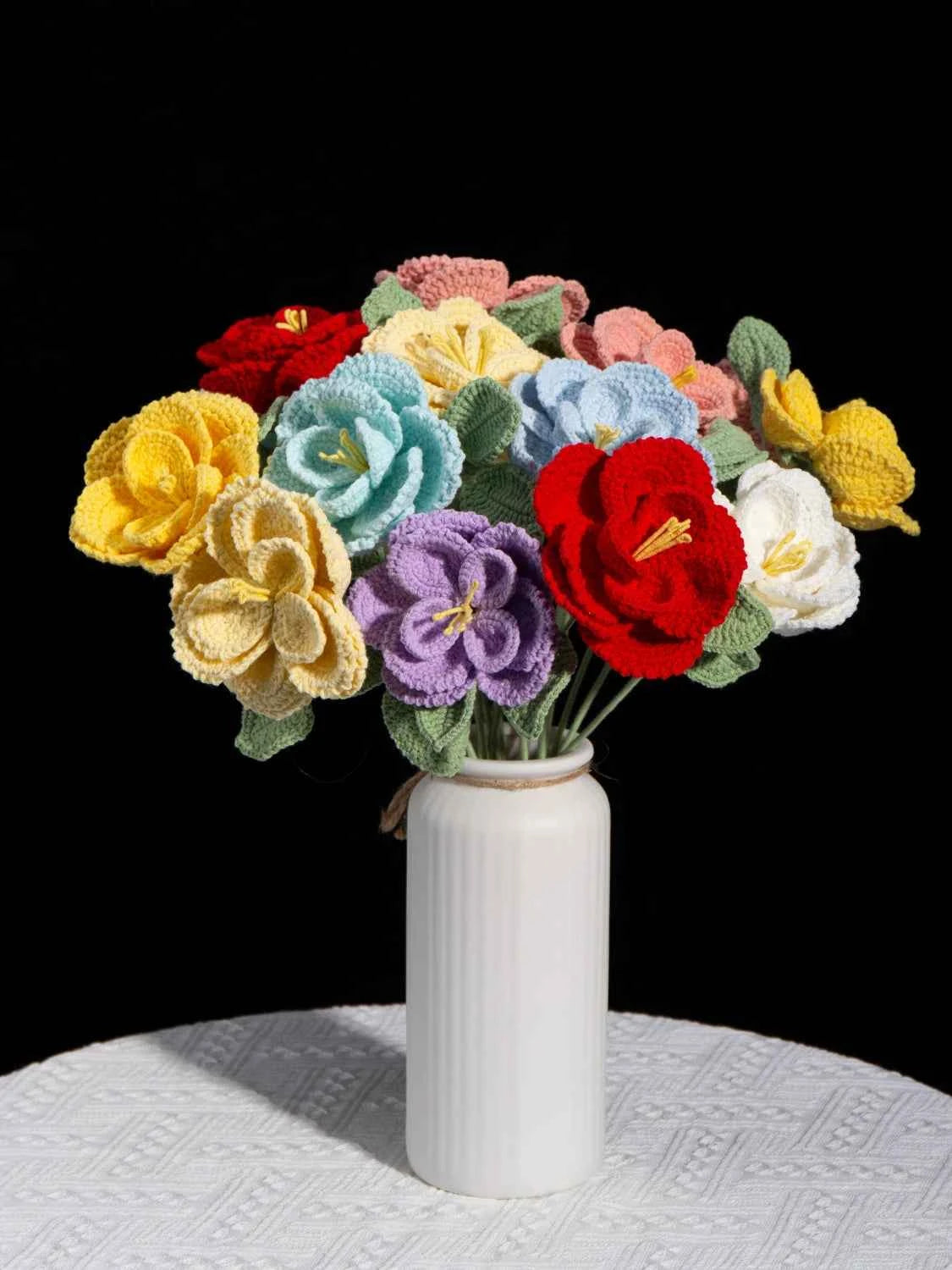 DIY Multi-Color Single Stem Crochet French Rose Bouquet Material Kits
