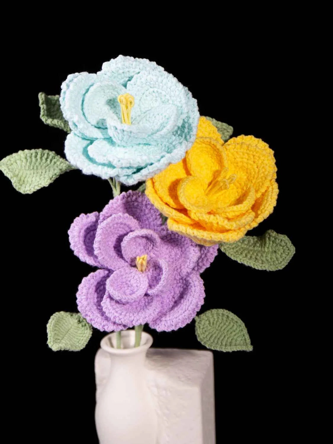 DIY Multi-Color Single Stem Crochet French Rose Bouquet Material Kits