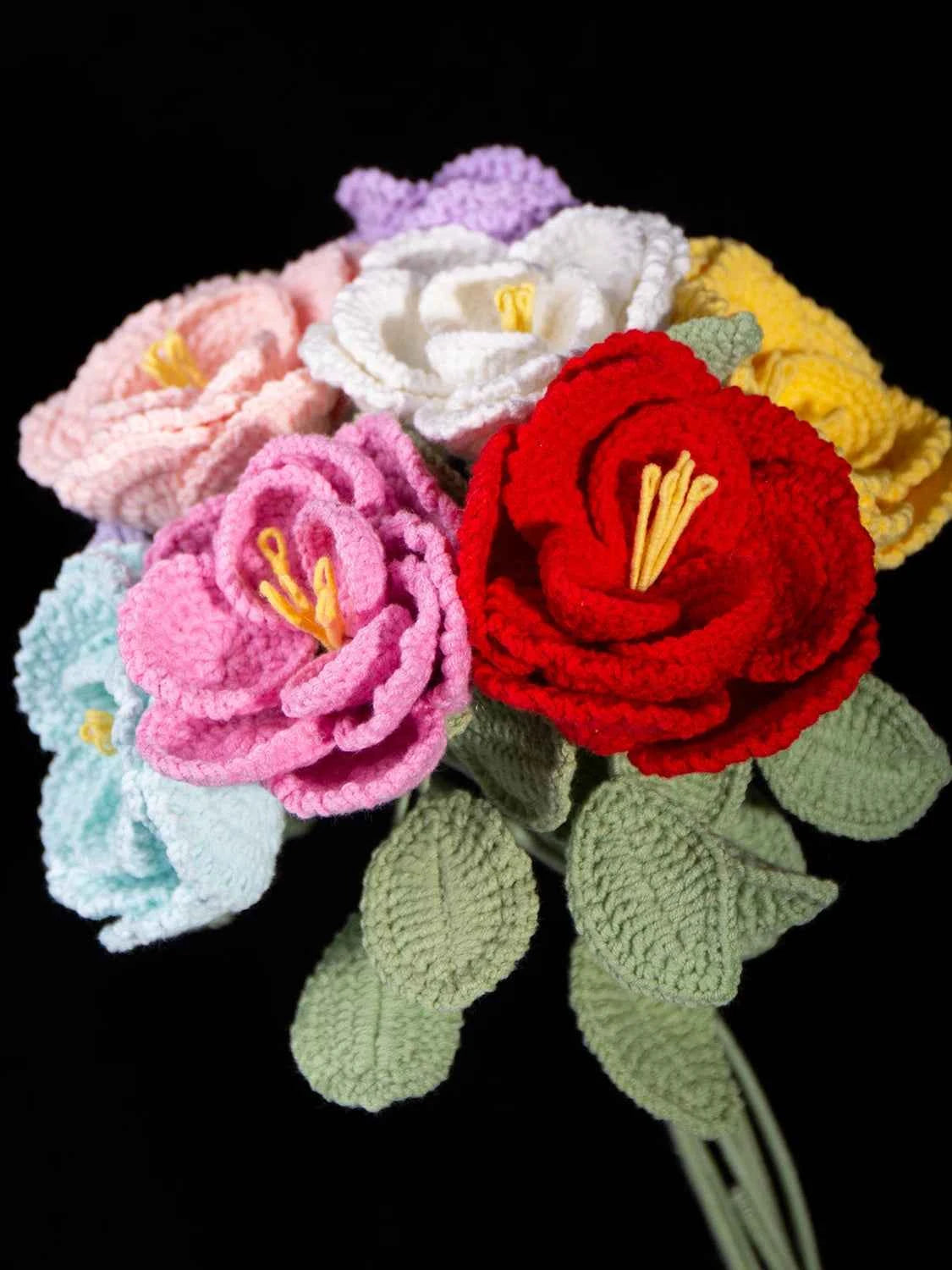 DIY Multi-Color Single Stem Crochet French Rose Bouquet Material Kits