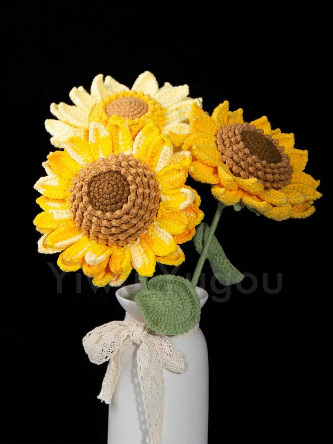 Double Layer Crochet Sunflower Stem – Handmade Knitted Flower, Faux Sunflower Gift, Eternal Bloom for Home Decor, Mother’s Day Gift