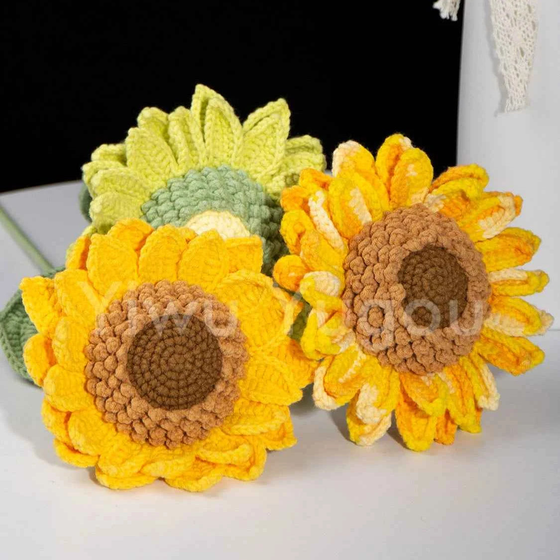 Double Layer Crochet Sunflower Stem – Handmade Knitted Flower, Faux Sunflower Gift, Eternal Bloom for Home Decor, Mother’s Day Gift