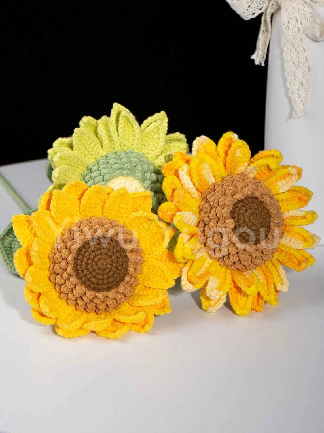 Double Layer Crochet Sunflower Stem – Handmade Knitted Flower, Faux Sunflower Gift, Eternal Bloom for Home Decor, Mother’s Day Gift