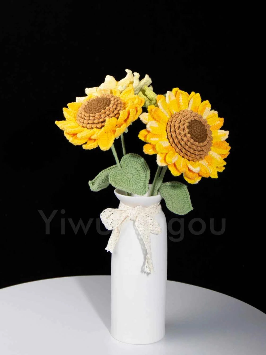 Double Layer Crochet Sunflower Stem – Handmade Knitted Flower, Faux Sunflower Gift, Eternal Bloom for Home Decor, Mother’s Day Gift
