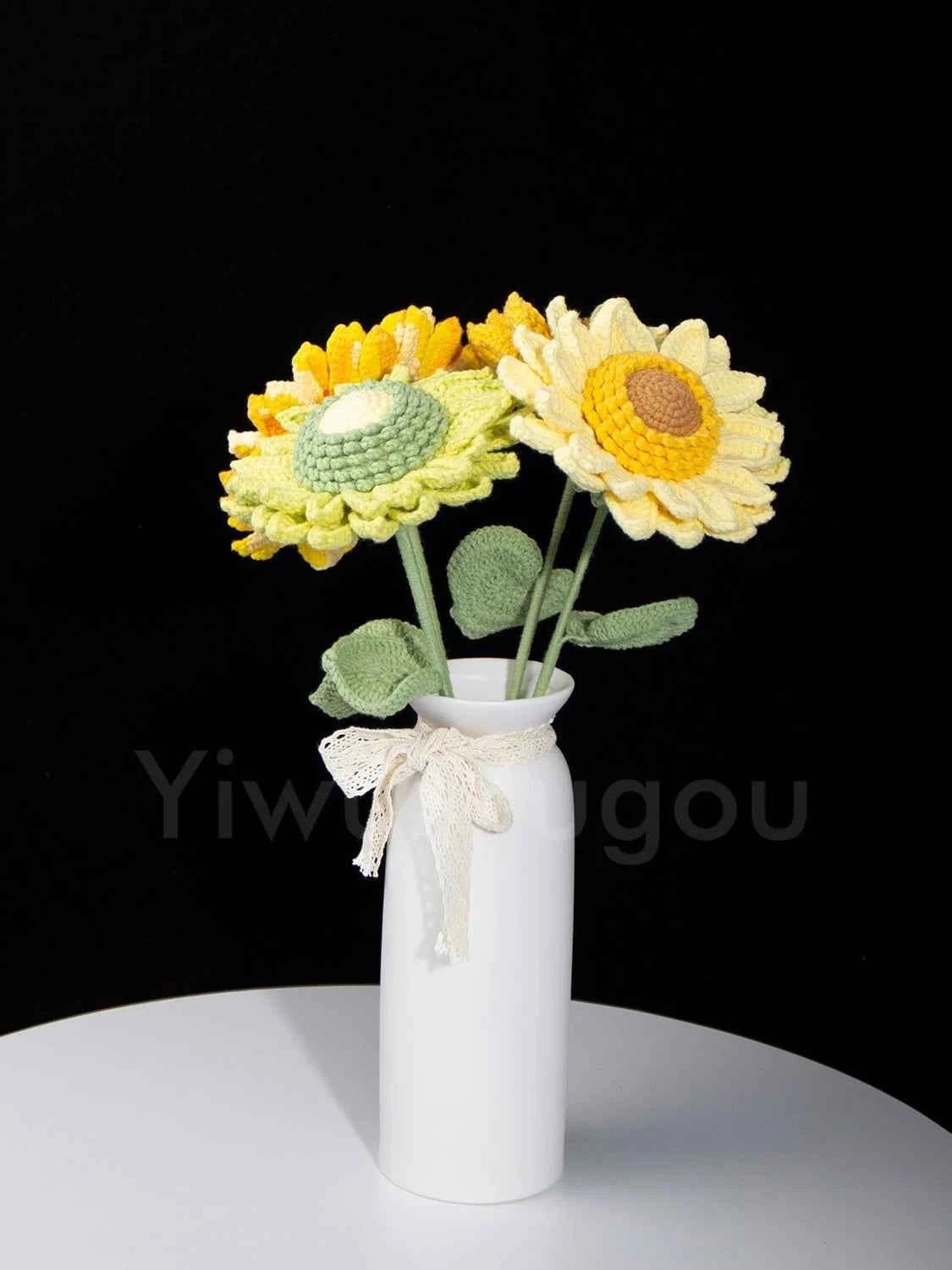 Double Layer Crochet Sunflower Stem – Handmade Knitted Flower, Faux Sunflower Gift, Eternal Bloom for Home Decor, Mother’s Day Gift