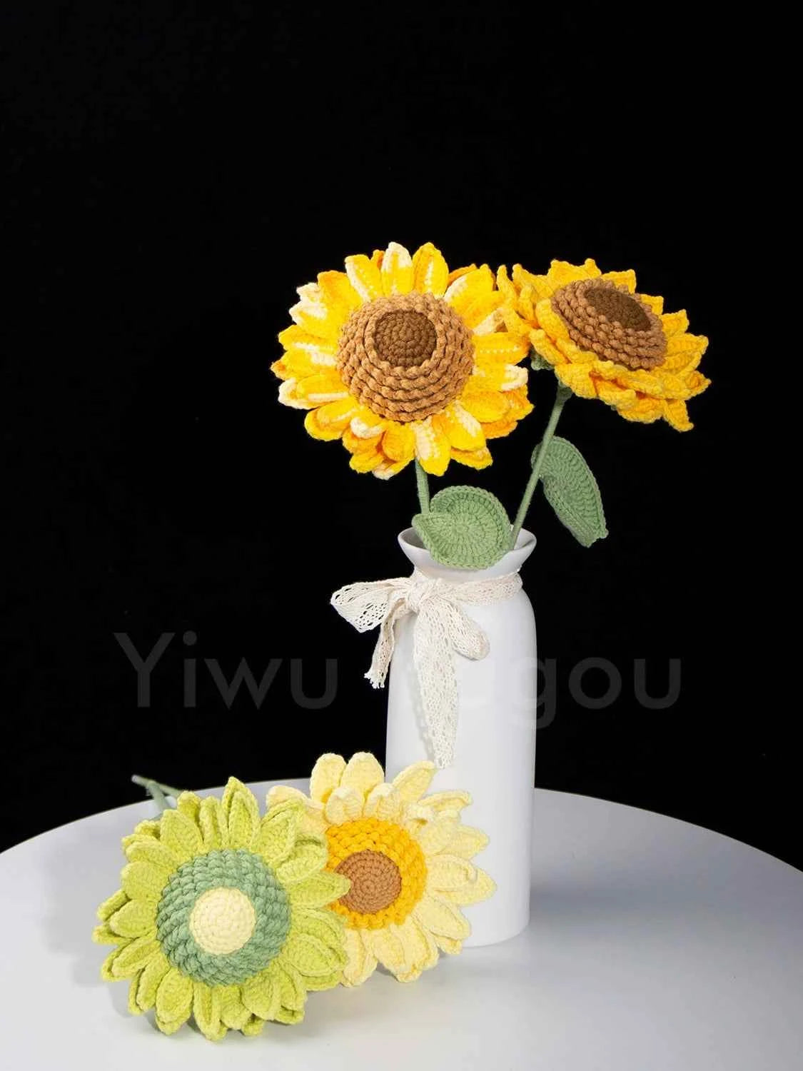 Double Layer Crochet Sunflower Stem – Handmade Knitted Flower, Faux Sunflower Gift, Eternal Bloom for Home Decor, Mother’s Day Gift