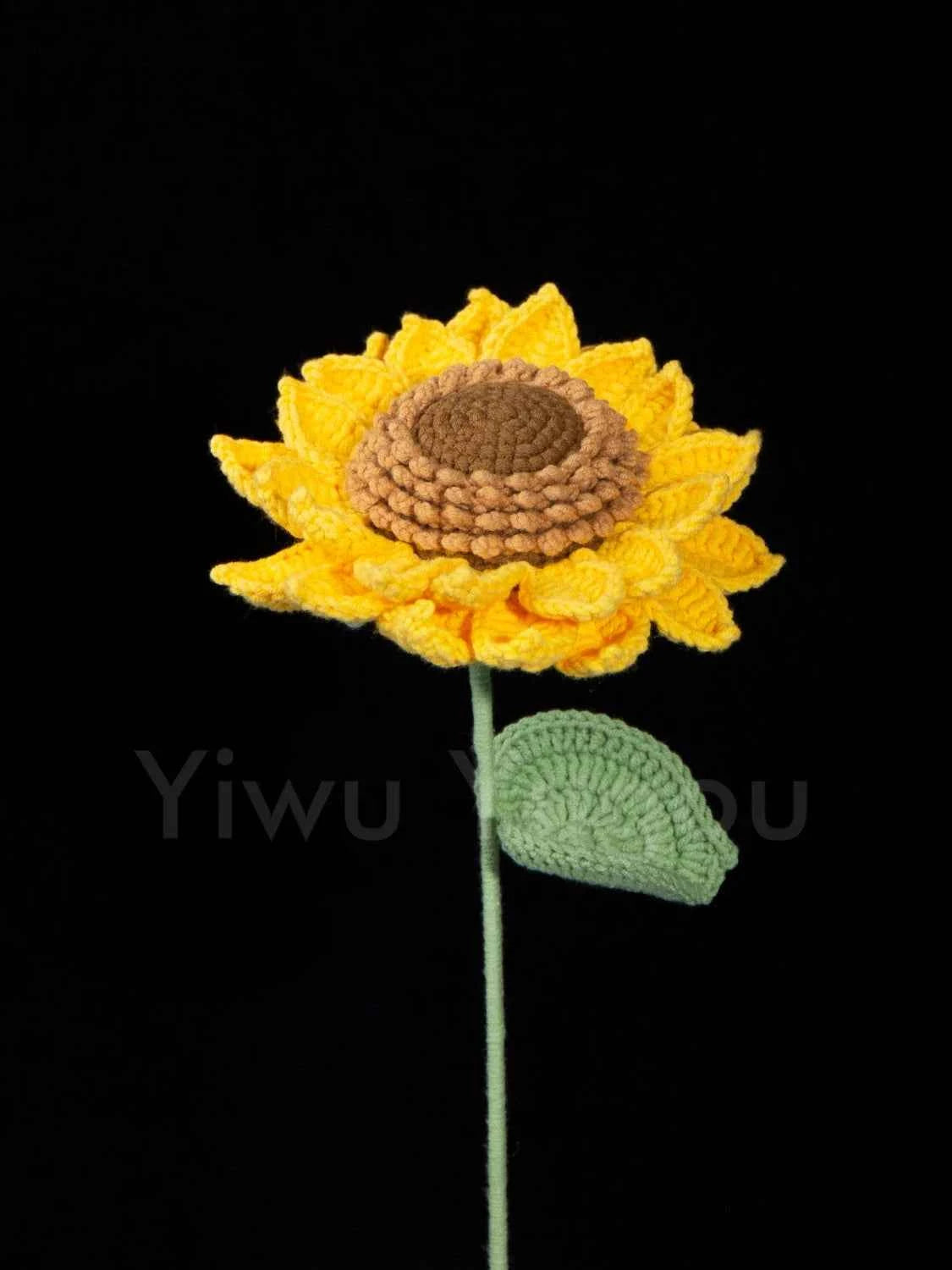 Double Layer Crochet Sunflower Stem – Handmade Knitted Flower, Faux Sunflower Gift, Eternal Bloom for Home Decor, Mother’s Day Gift