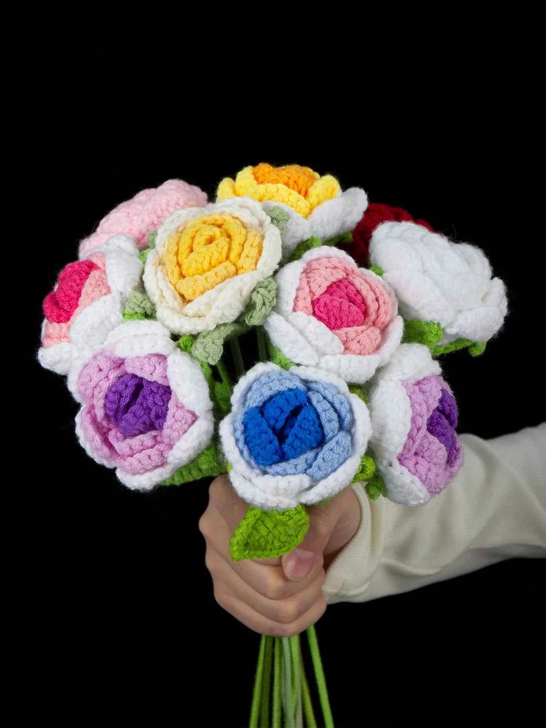 Hand Crocheted Single Rose Bouquet for Valentine's Day