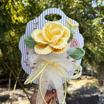 Crochet Single Stem Rose Greeting Card | Reusable Wool Flower Bouquet