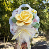 Crochet Single Stem Rose Greeting Card | Reusable Wool Flower Bouquet