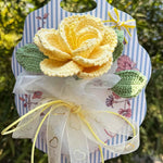 Crochet Single Stem Rose Greeting Card | Reusable Wool Flower Bouquet