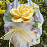 Crochet Single Stem Rose Greeting Card | Reusable Wool Flower Bouquet