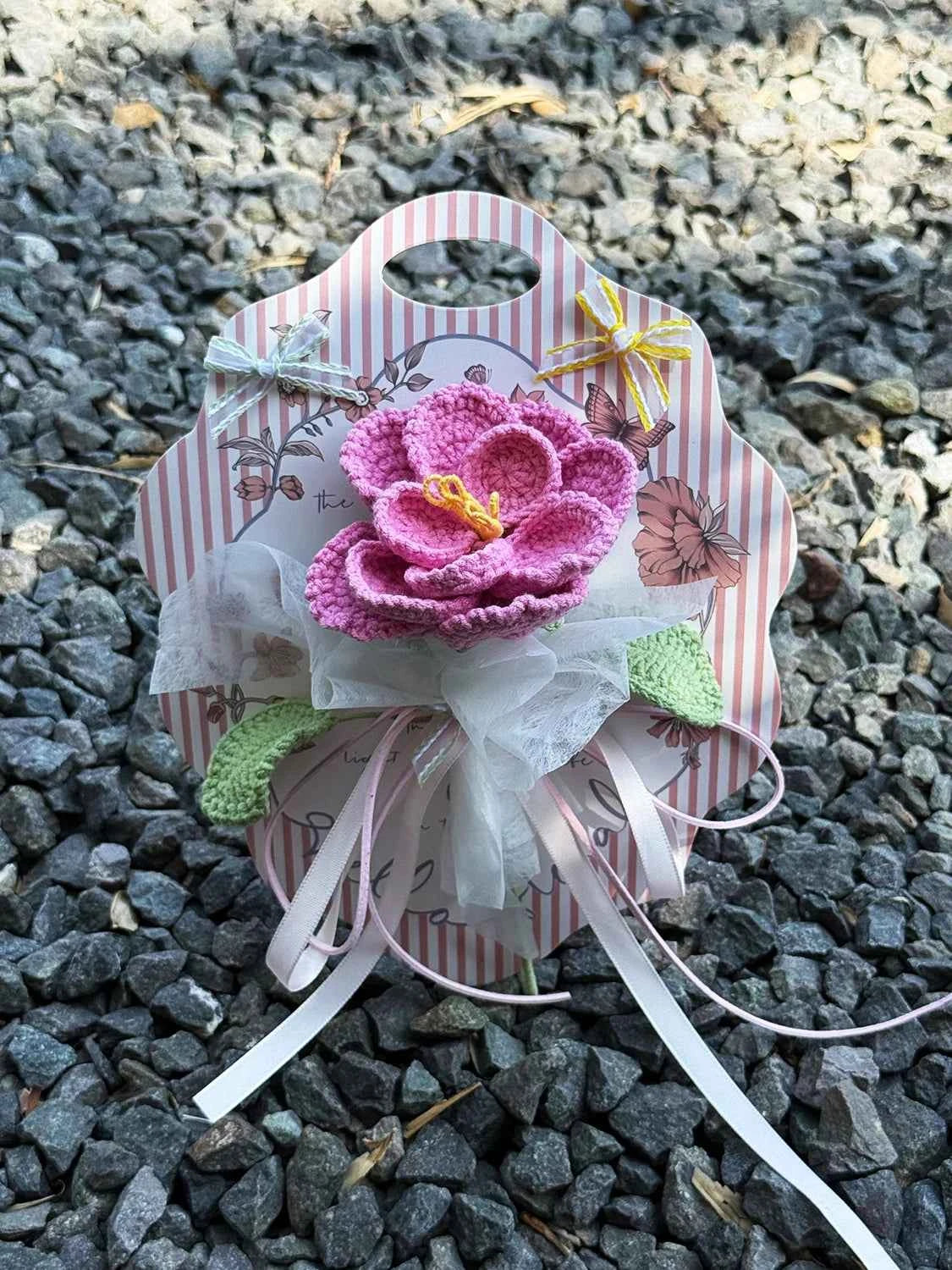 Crochet Single Stem Rose Greeting Card | Reusable Wool Flower Bouquet