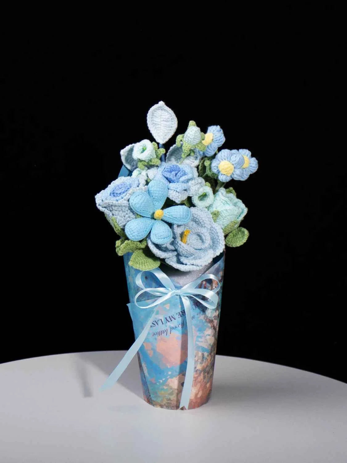 Handmade Blue French Rose Crochet Flower Bouquet - Everlasting Gift