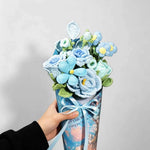 Handmade Blue French Rose Crochet Flower Bouquet - Everlasting Gift
