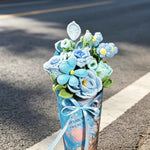 Handmade Blue French Rose Crochet Flower Bouquet - Everlasting Gift