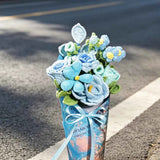 Handmade Blue French Rose Crochet Flower Bouquet - Everlasting Gift