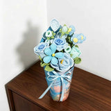 Handmade Blue French Rose Crochet Flower Bouquet - Everlasting Gift