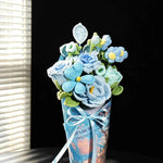 Handmade Blue French Rose Crochet Flower Bouquet - Everlasting Gift