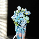 Handmade Blue French Rose Crochet Flower Bouquet - Everlasting Gift