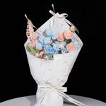 Handmade Blue Pink Zinnia & Rose Crochet Bouquet - Knitted Flower Gift