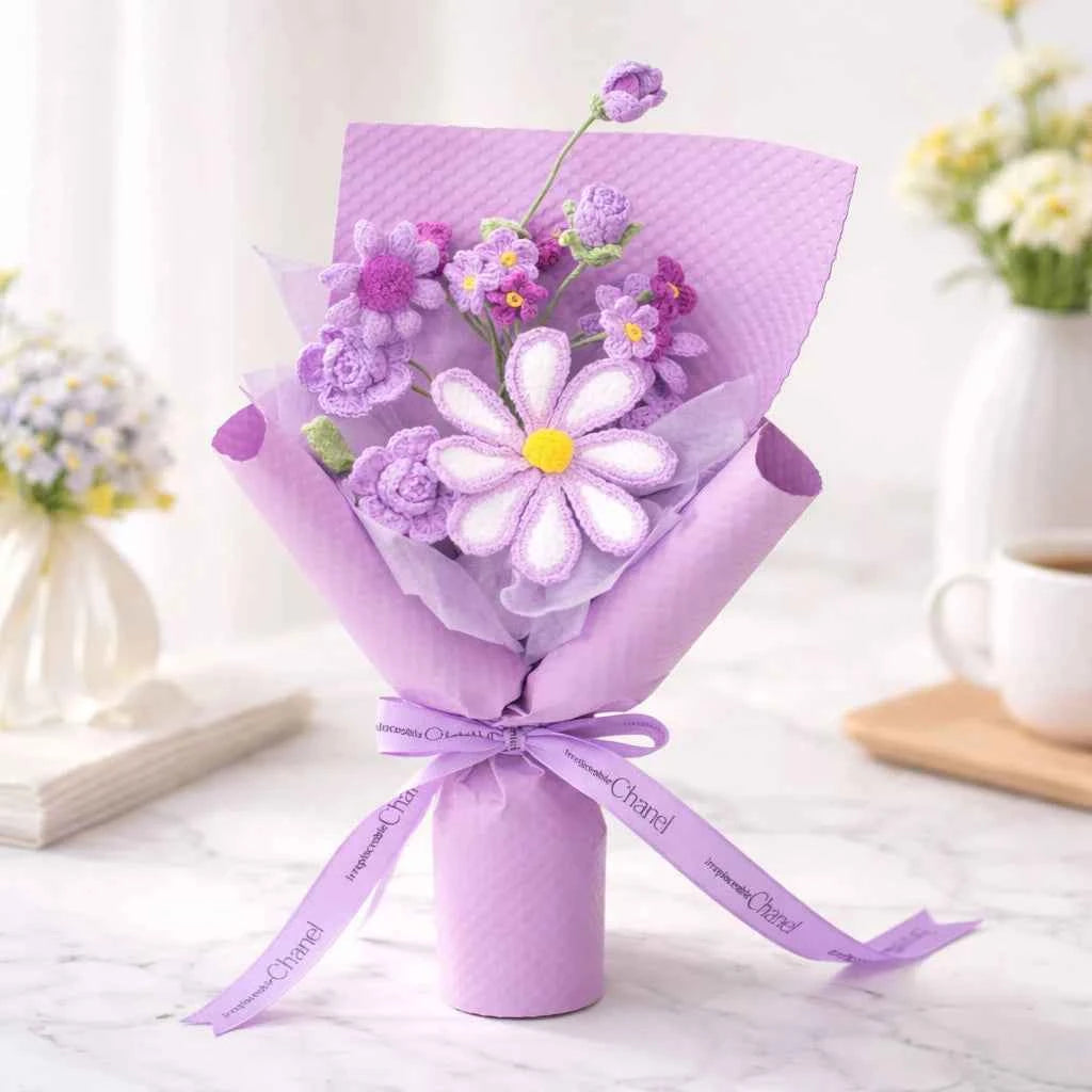 Handmade Crochet Flower Bouquet – Knitted Gesang Gift, Forever Flowers for Birthday, Mother's Day, Wedding Decor